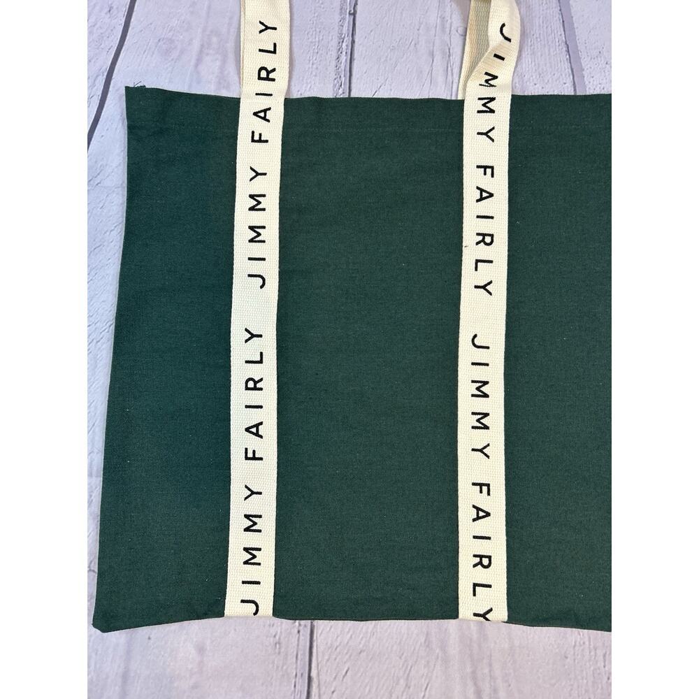 Jimmy Fairly Tote Bag Green Canvas White Logo Straps Reusable Tote 17" x 17" - Picture 3 of 5